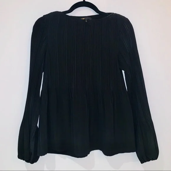 MAJE Black Pleated Long-sleeve Top With Lining - Picture 2 of 5